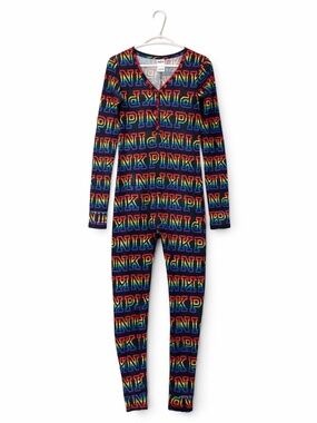 PINK Victoria’s Secret Rainbow Logo Waffle Onesie Pajamas – Size Small GUC